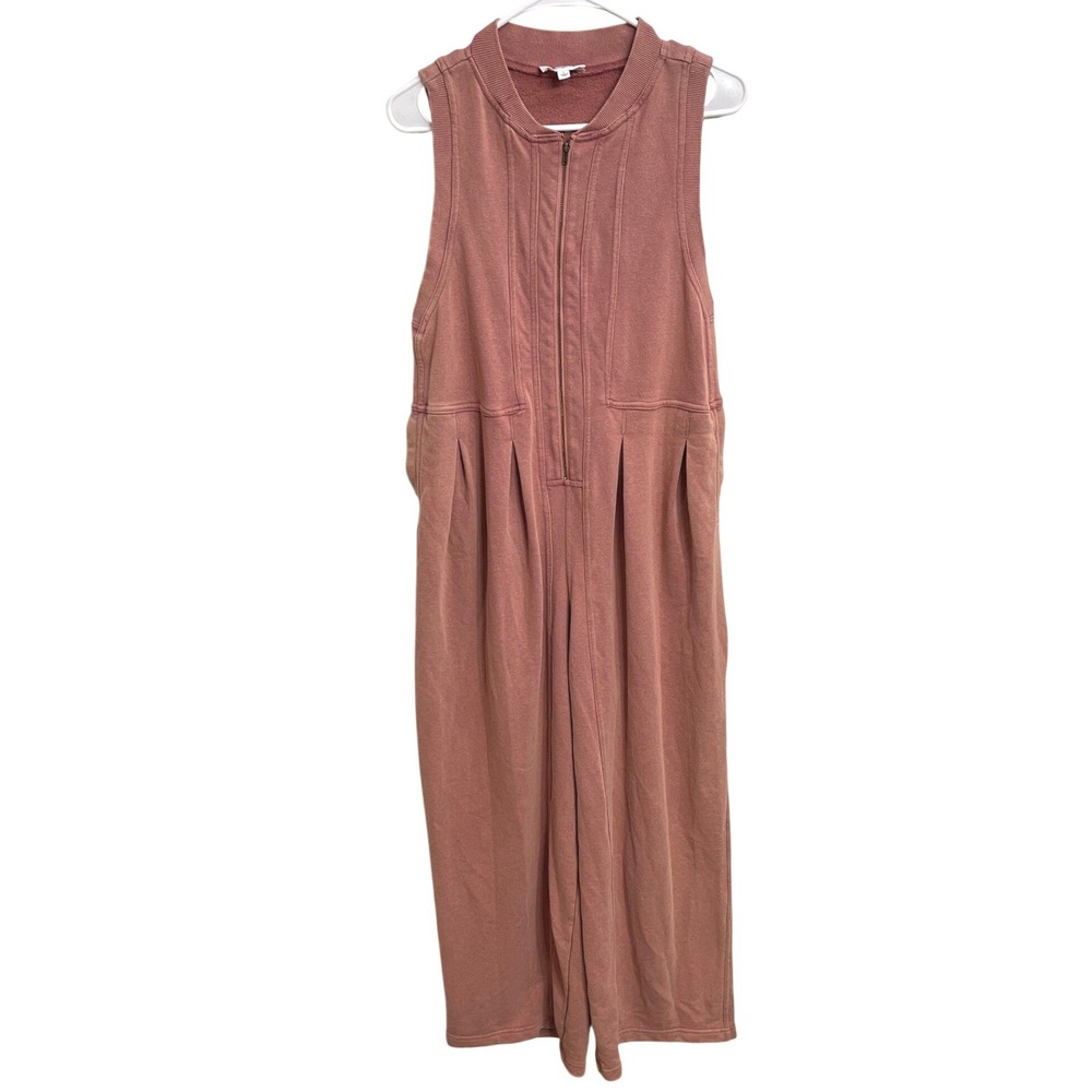 ee:some Dusty Rose‎ Pink Wide Leg Jumpsuit L Zip Front Sleeveless Travel Lounge